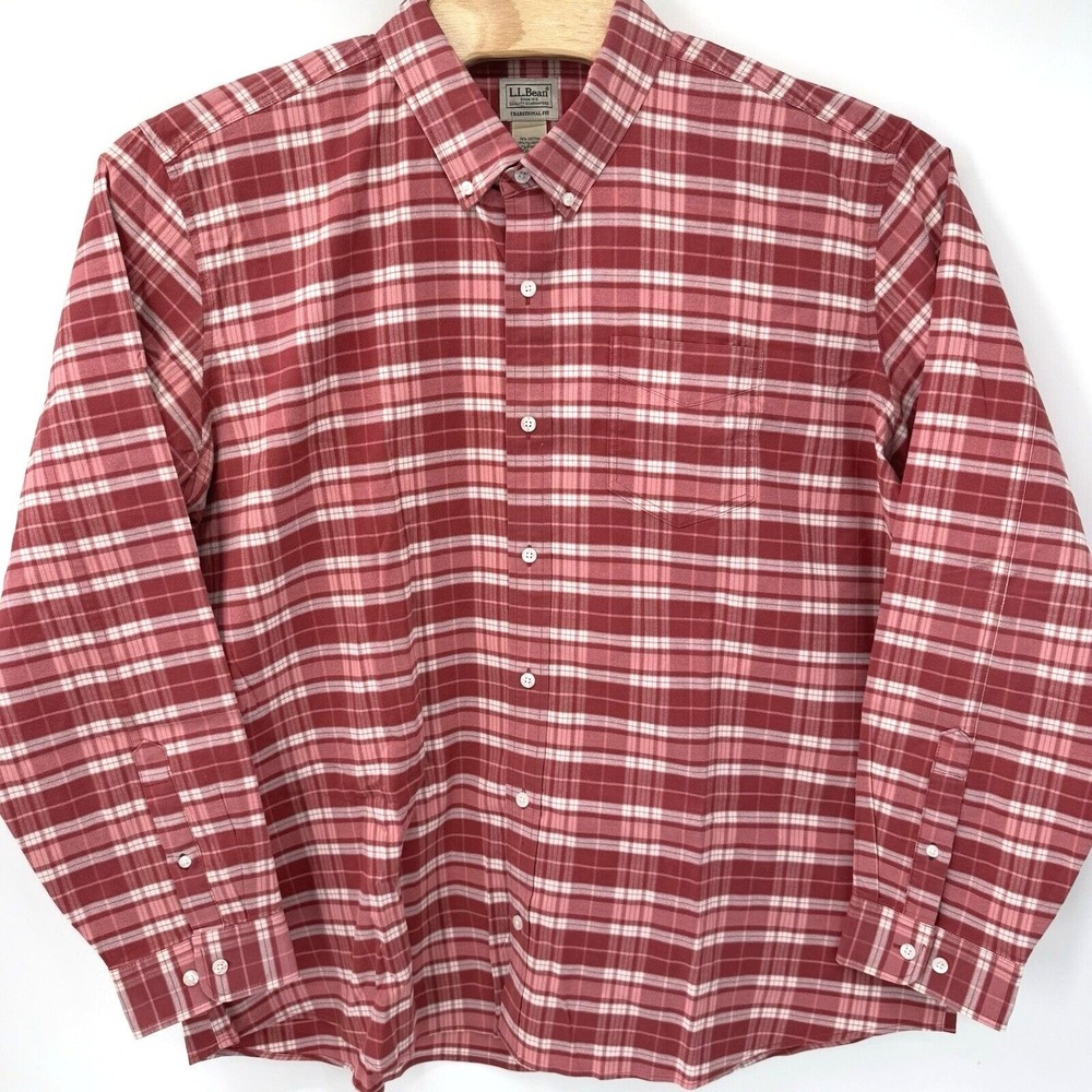 LL Bean Button‎ Down Shirt Mens XXL Red Plaid Traditional Fit Stretch 510030